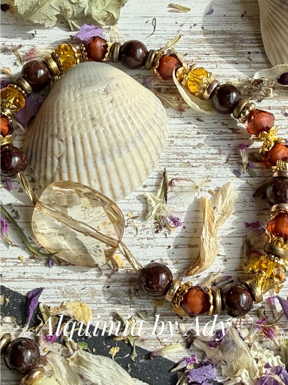 Garnet season + Amber and Chocolate Beaded Bracelet